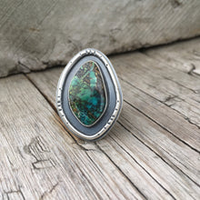 Hubei Turquoise and Silver Ring—US 9.5—Blue Green Freeform Turquoise Shadow Box Ring I—Ready-to-Ship