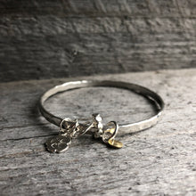 Silver Charm Bangle—Thick Hammered Sterling Silver Charm Bangle Bracelet—Ready-to-Ship