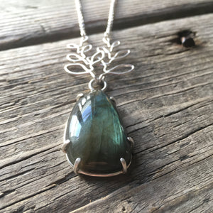 Long Labradorite Necklace—GROW Necklace II—Prong Set Smooth Freeform Labradorite—Adjustable Chain—Ready-to-Ship