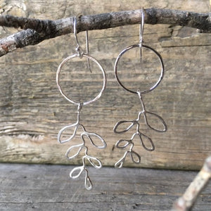 Silver Leafy Earrings—Sterling Silver GROW Earrings II—Large Circle—Ready-to-Ship