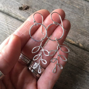 Silver Leafy Earrings—Sterling Silver GROW Earrings II—Large Circle—Ready-to-Ship