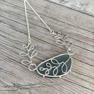 Silver Labradorite Necklace—GROW Necklace I—Prong Set Smooth Freeform Labradorite—Adjustable Chain—Ready-to-Ship