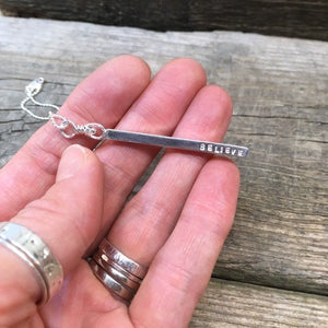 Silver Bar Necklace—Sterling Silver Stamped Pendant—Fidget Necklace—Kinetic Pendant—Meditation Jewellery—Ready-to-Ship