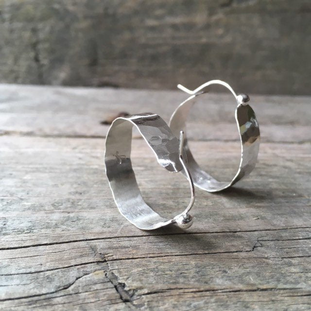 Hammered Silver Hoop Earrings, Inch, ready-to-ship