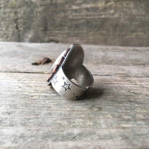 Silver Saddle Ring—US 8—White Buffalo—Sterling Silver Saddle Ring with Hammered Copper Nuggets—Statement Ring—Ready-to-Ship