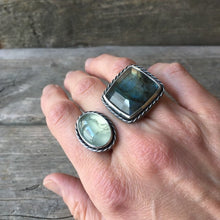 Two Stone Ring III—US 9.25—Prehnite and Labradorite Multi Stone Ring—Huge Cocktail Ring—Open Band Ring—Ready-to-Ship