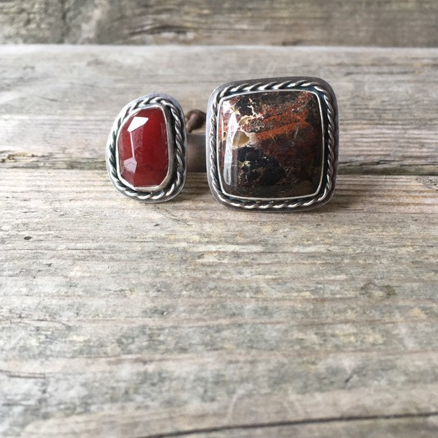 Two Stone Ring II—US 10.5—Carnelian and Jasper Multi Stone Ring—Huge Cocktail Ring—Open Band Ring—Ready-to-Ship