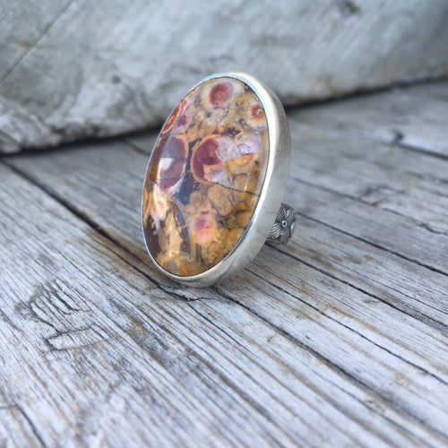 Silver and Birds Eye Jasper Ring—US 6.25—Jasper Ring—Sterling Silver Oval Birds Eye Jasper Statement Ring—Ready-to-Ship