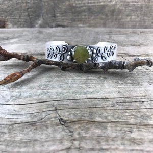 Silver Sapphire Cuff—GROW Cuff—Natural Green Sapphire—Prong Setting—Claw Setting—Sterling Silver Cuff Bracelet—Botanical Cuff—Ready-to-Ship
