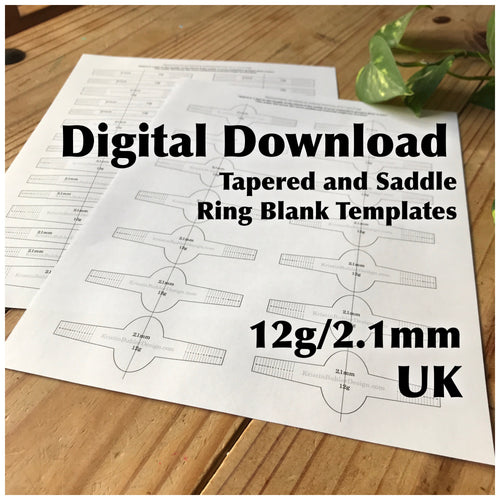 Ring Blank Template—UK Sizes—12g/2.1mm—Saddle Ring and Tapered Band Template—Metalsmith—Printable PDF Template—Digital Download