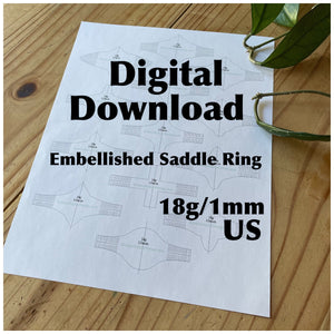 Ring Blank Template—US Sizes—18g/1mm—Embellished Saddle Ring—Metalsmith—Printable PDF Template—Digital Download