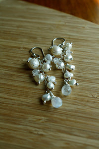 Moonstone and Pearl Earrings—Ivory White Fresh Water Pearl Earrings with Rainbow Moonstone—Wedding Earrings—Made-to-Order
