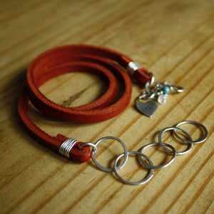 Leather Wrap Bracelet—Triple Wrap Leather and Sterling Silver Bracelet—Red, Tan or Brown—Ready-to-Ship