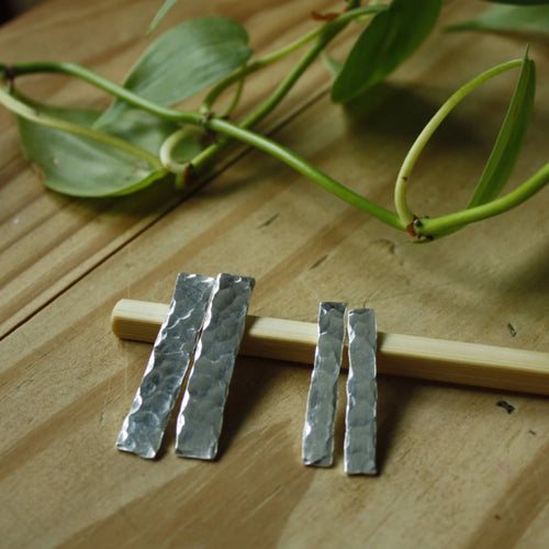 Ready-to-Ship—Heavily Hammered Sterling Silver Rectangle Studs