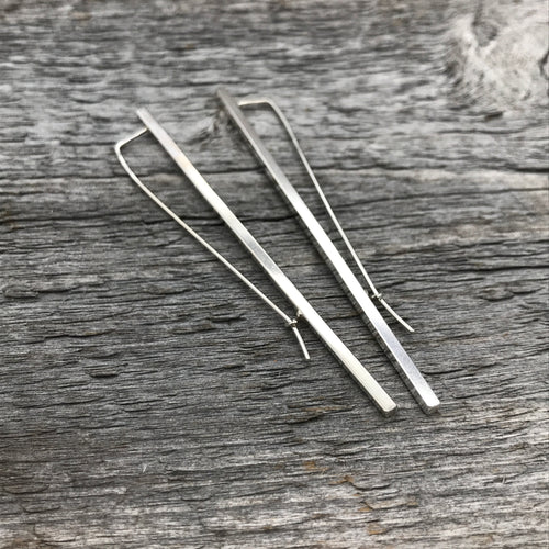 Sterling Silver Square Bar Earrings, 3 Inch