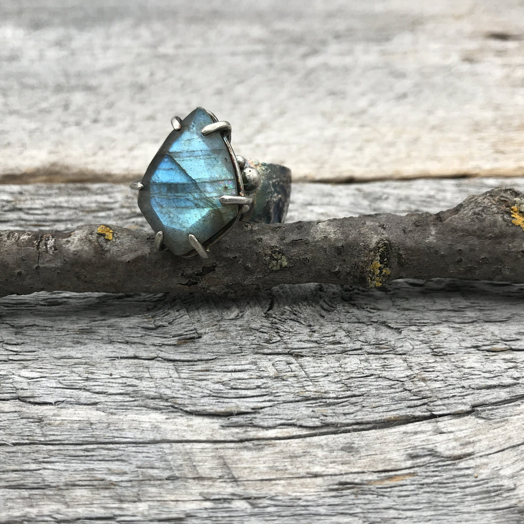 Kite Shaped Labradorite Ring, US 8.5, ready-to-ship