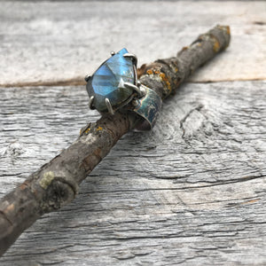 Kite Shaped Labradorite Ring, US 8.5, ready-to-ship