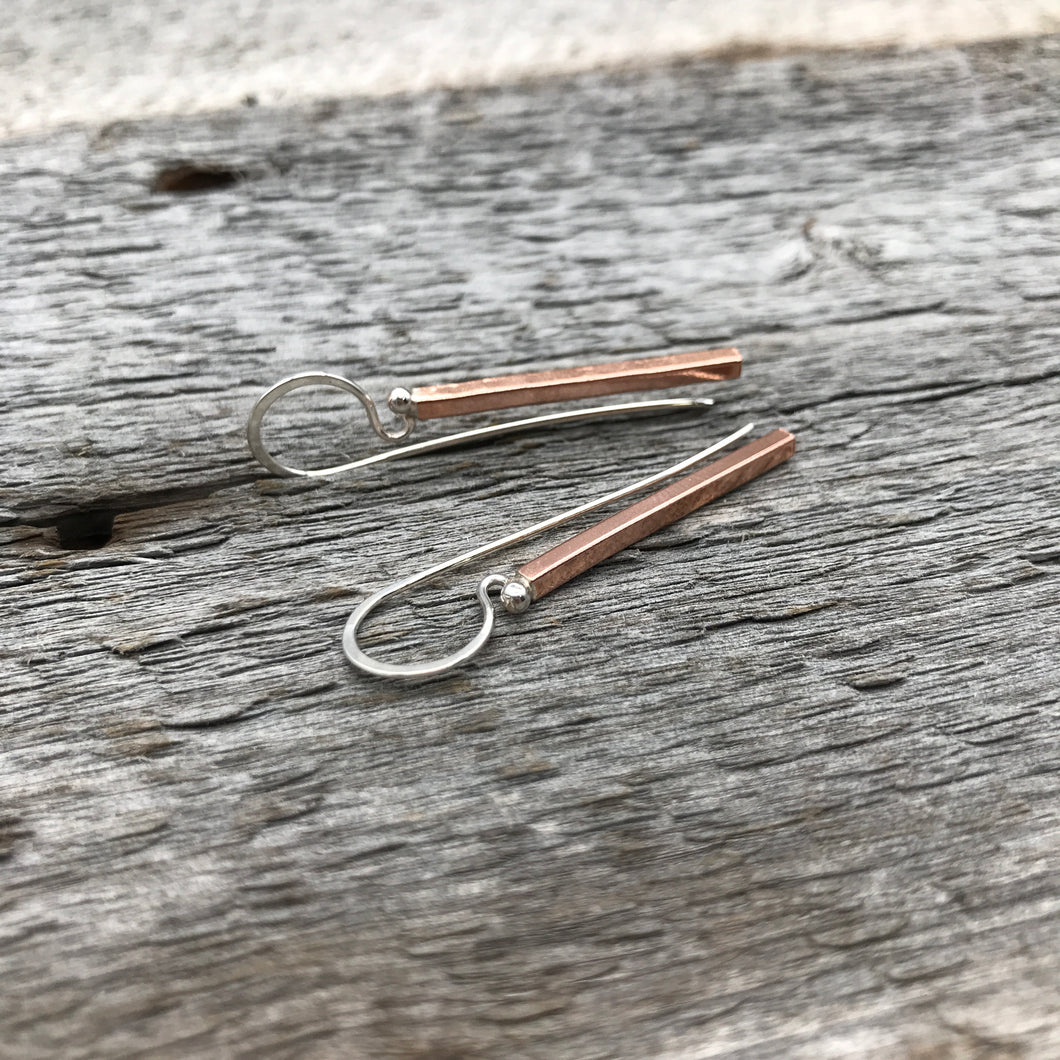 Copper Square Bar Earrings, 1 Inch