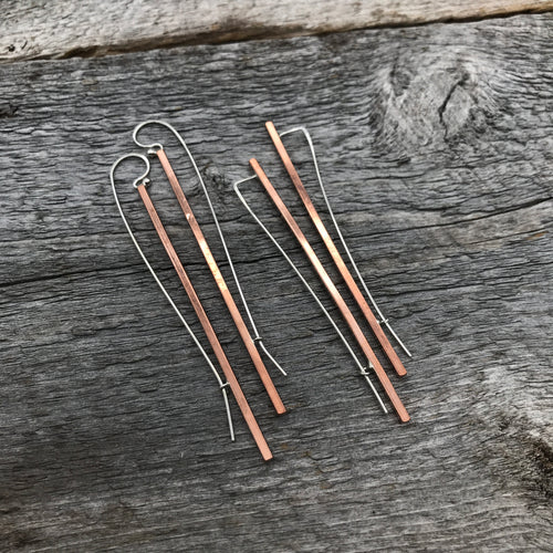 Copper Square Bar Earrings, 3 Inch
