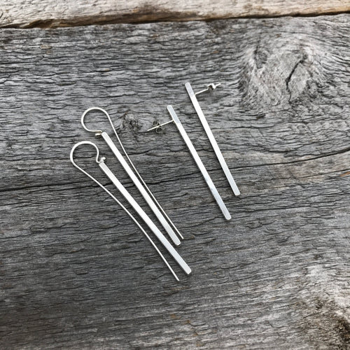 Sterling Silver Square Bar Earrings, 2 Inch