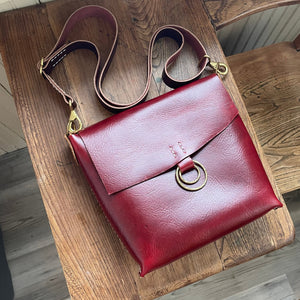 Small Red Leather Crossbody Bag, ready-to-ship