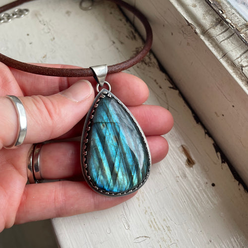 Striped Blue Labradorite Necklace, ready-to-ship