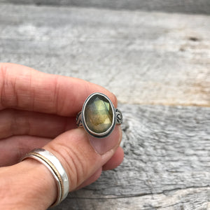Green Labradorite Ring, US 6.25, ready-to-ship