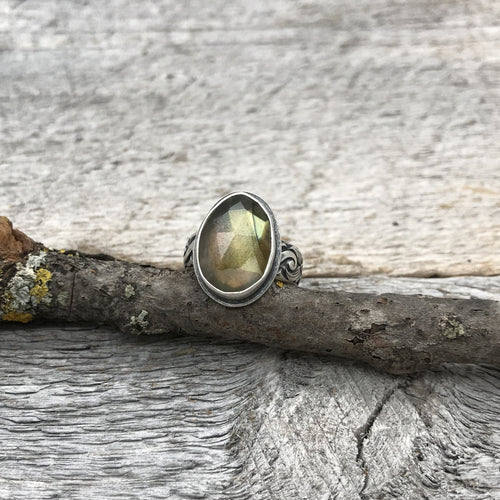 Green Labradorite Ring, US 6.25, ready-to-ship